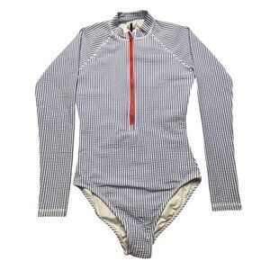 J.Crew Long Sleeve Striped Zip Rash Guard Swimsuit S Blue & White